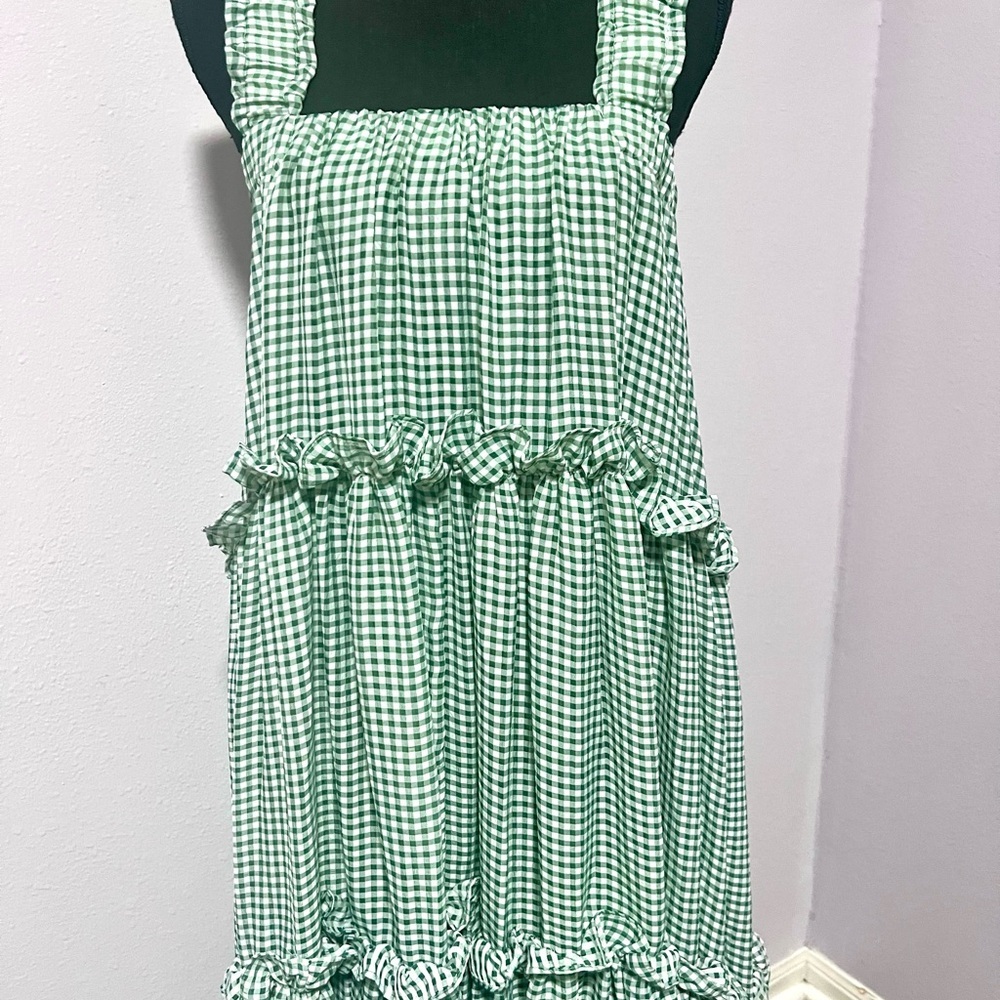 MABLE Green‎ Gingham tiered ruffle Sleeveless Dress S - Picture 10 of 13